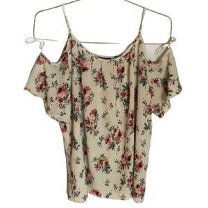 AUW white floral short sleeve shirt polyester blend large READ